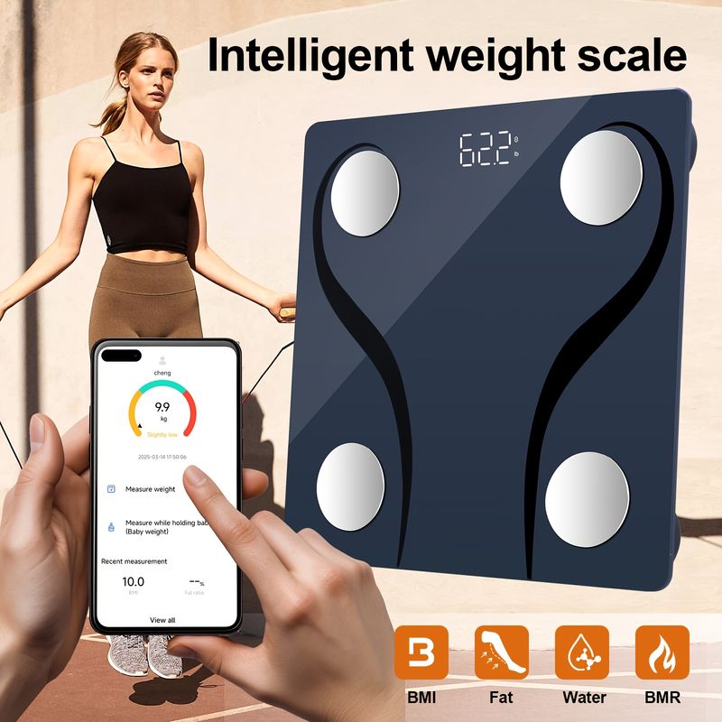 Tracker de santé intelligent Body App, grand écran LCD, verre épais en acier inoxydable, capacité de charge de 180 kg/396 lb,_voghion.com