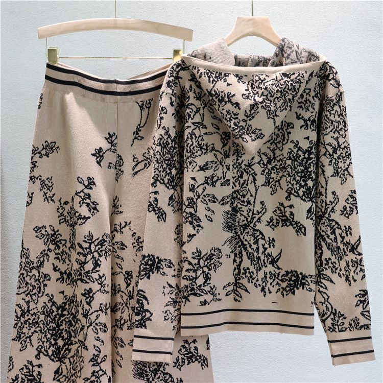 Trajes de punto de moda para mujer, suéteres con capucha, pantalones de pierna ancha, trajes de dos piezas_voghion.com