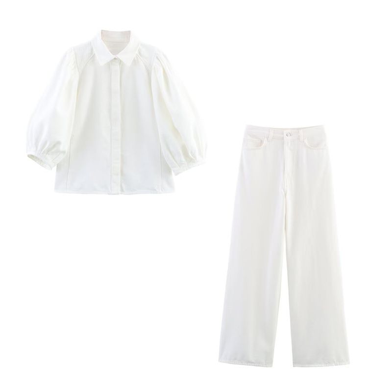 Damenbekleidung Sommer New Style Damenmode Casual Jeanshemd Hohe Taille Weite Beinhose_voghion.com