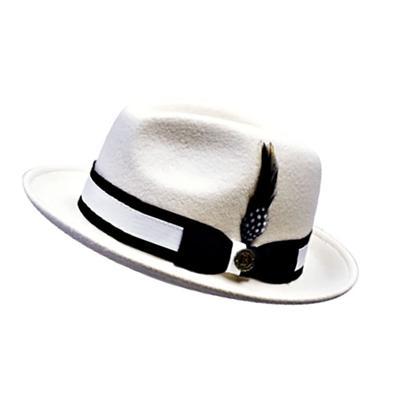 Cappello a cilindro piccolo in lana bianco contrasto cappello jazz da uomo cappello autunnale e invernale_voghion.com