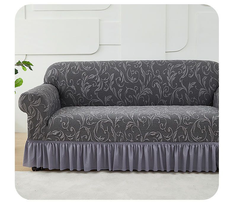 Stretch Knit Jacquard Sofa Cover With Skirted Hem, Full Coverage Anti-Slip Couch Slipcover, Dust-Proof Elastic Sofa Protector For All Seasons_voghion.com