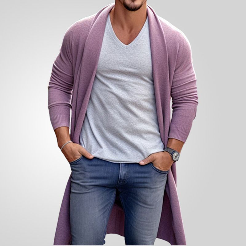 Frühling und Herbst dünne gestrickte Shirt Herren lose lange Wollmantel_voghion.com