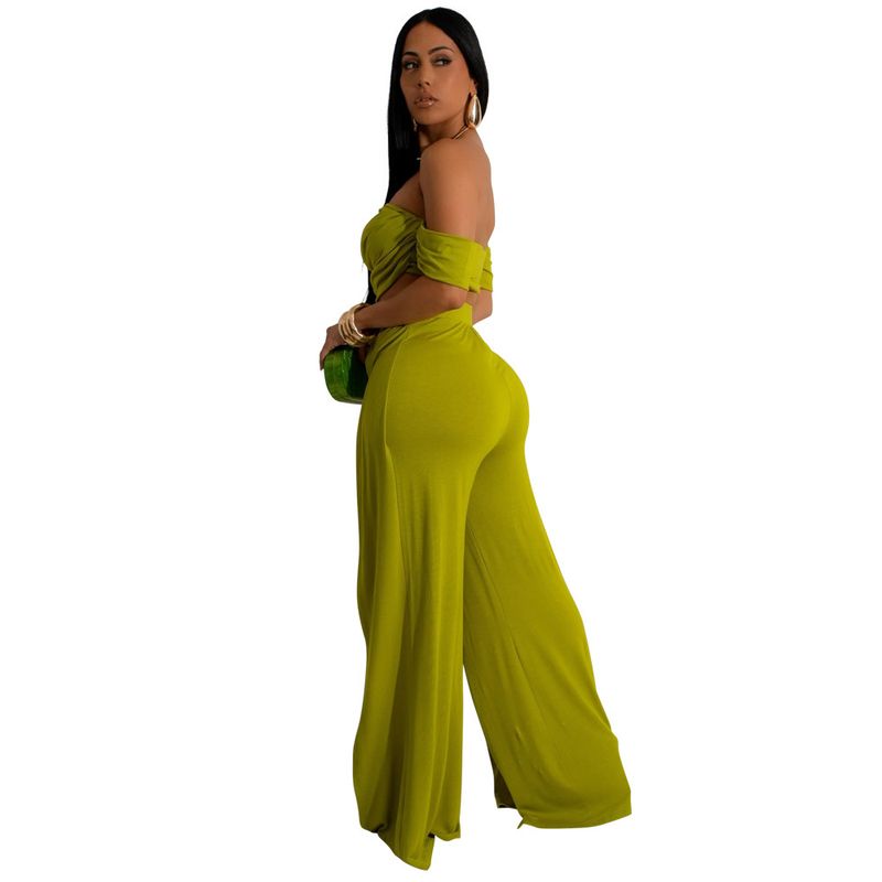Γυναικεία ρούχα casual κοστούμι Tube Top Split Φαρδύ παντελόνι_voghion.com