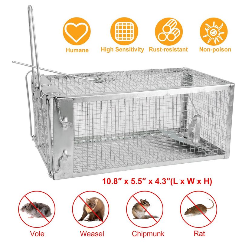 Rat Trap Cage Humane Live Rodent Trap Cage Galvanized Iron Mice Mouse Control Bait Catch With Detachable U Shaped Rod_voghion.com