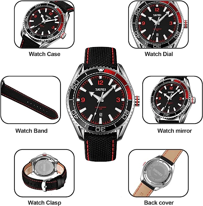 SKMEI Men's Wrist Watch, Quartz Watch with Leather Strap, Fashion Minimalist Waterproof Watch Analog Date Business Watches for Men_voghion.com