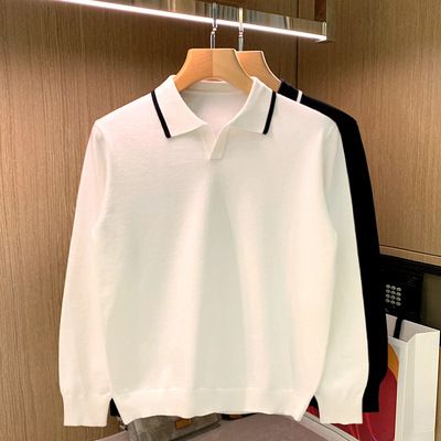 Minimally Casual Men's Clothing High-end Feel Rugged Handsome Style. Knitted Sweater For Autumn, Top With A Collar And_voghion.com