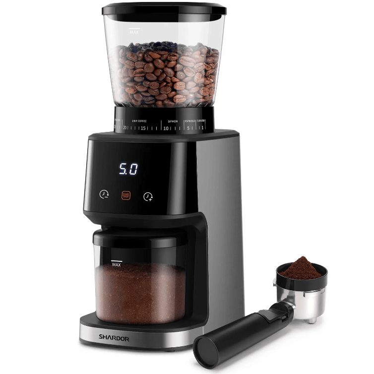 PSCG015 Electric Spice Coffee Grinder 31 Gear Control Powder Eye Touch Control Cone Electric Coffee Grinder Bean Bin 275g Powder Bin 100g LED_voghion.com