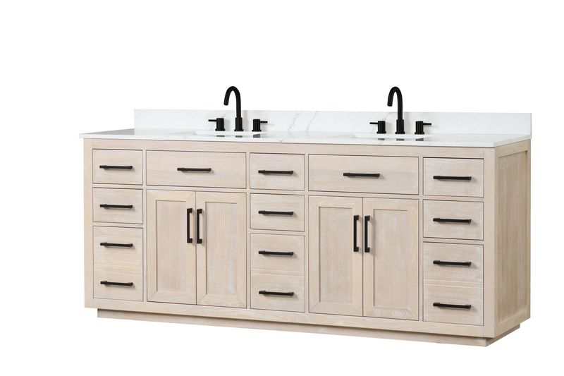 84" Bathroom Vanity With Double Sink, Modern Bathroom Vanity Set With Soft-Close Cabinet And 9 Drawers, Solid Wood Bathroom Storage Cabinet With Countertop And Backsplash, Milk Oak_voghion.com