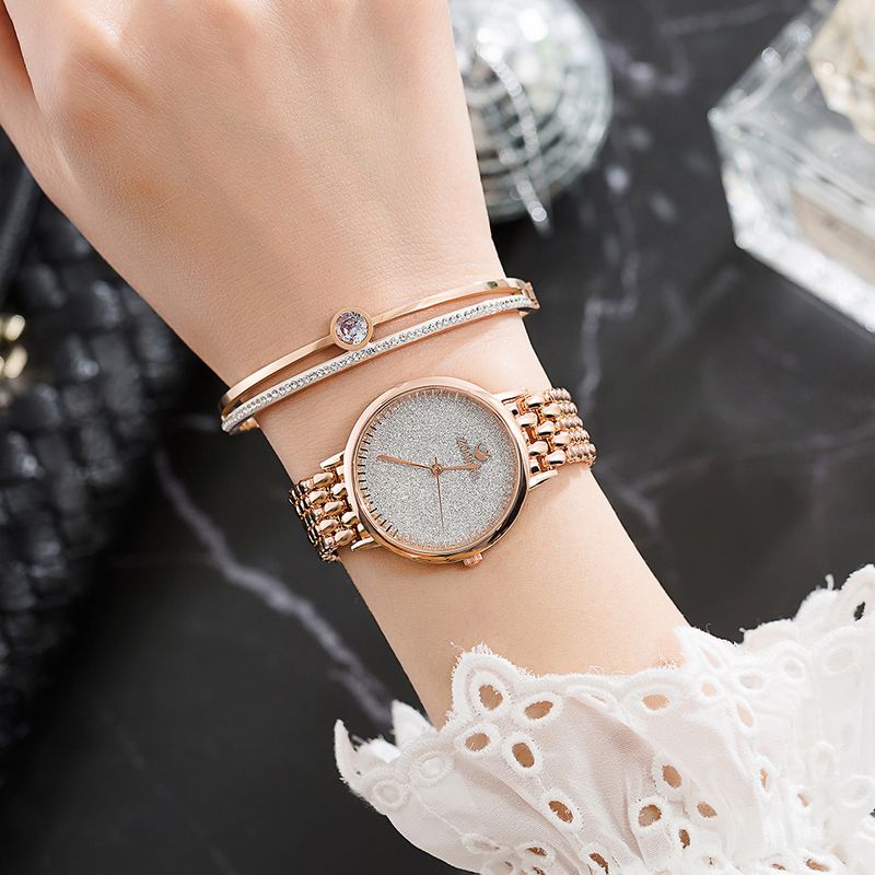 Damen-Quarzuhr, modische Stahl-Armbanduhr, Edelstahl-Diamant-Armband, Kombinationsuhren-Set_voghion.com