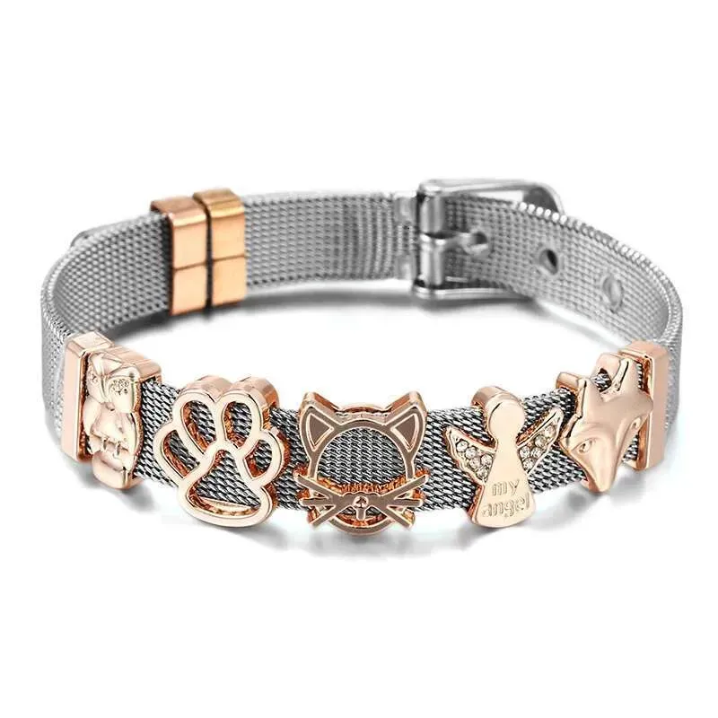 10mm Dog Paw Fox Fairy Beads Charm DIY Stainless Steel Mesh Keeper Bracelets Pulseras Mujer For Women Men Jewelry Gift_voghion.com
