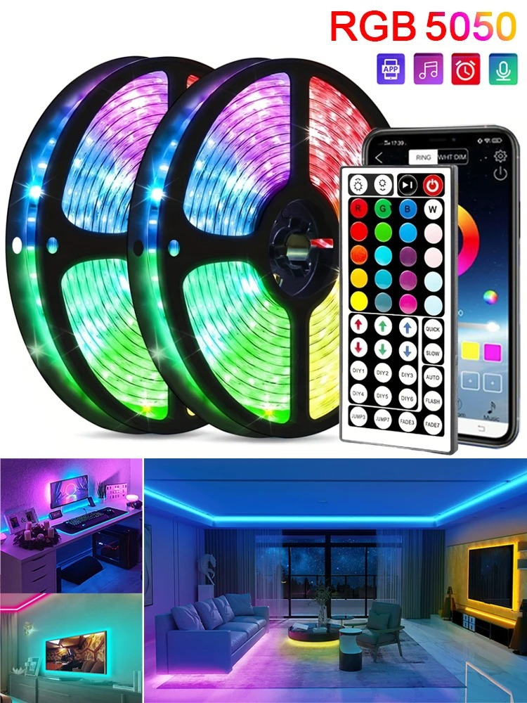 Striscia LED RGB 5050 con telecomando IR Bluetooth a 24 tasti, retroilluminazione TV USB 5V, impermeabile e dimmerabile per l'intrattenimento domestico_voghion.com