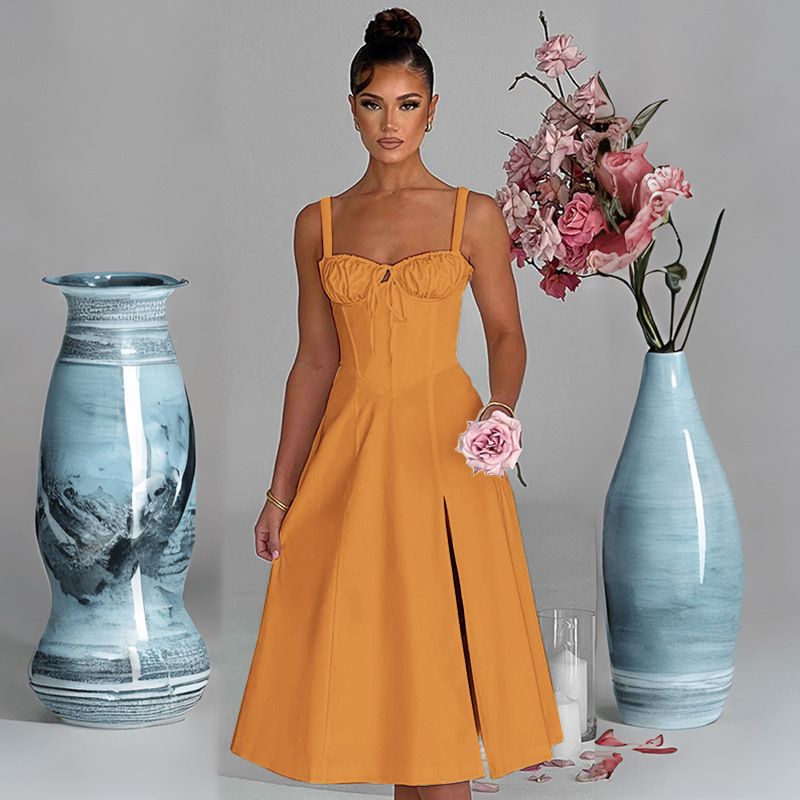 Rochie de primăvară și vară europeană și americană, la modă, casual, cu dantelă, slim fit, cu fante, high end, pentru femei_voghion.com