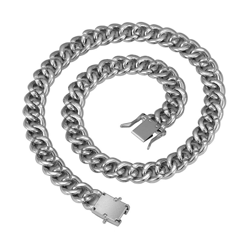 Surface Curved Polished Base 13mm Classic Cuban Chain Inlaid Diamond Alloy Hip-Hop American Style Men's Jewelry_voghion.com