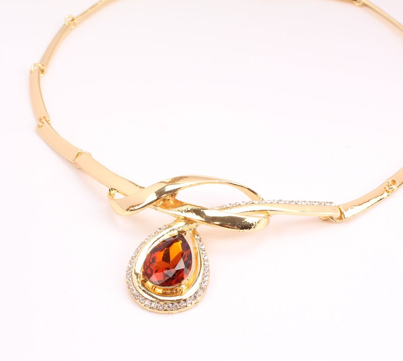 Perles africaines ensemble de bijoux fins couleur or clair cristal autrichien femmes mariage collier Bracelet boucle d'oreille anneau_voghion.com