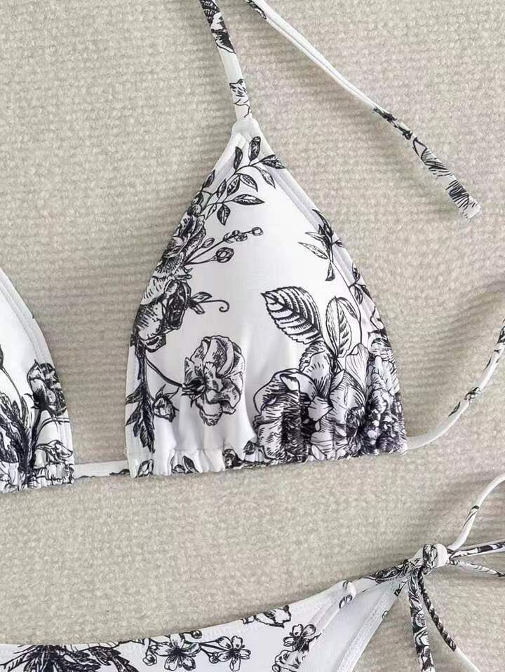 Bikini multicolore con scollo all'americana e stampa a inchiostro sexy da donna_voghion.com