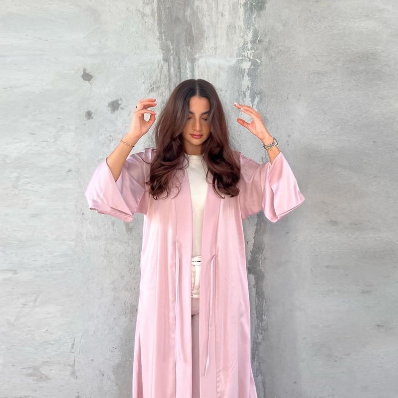 Femei musulmane halat de baie rochie de seară satinată moale cu deschidere frontală halat Abaya culoare solidă_voghion.com