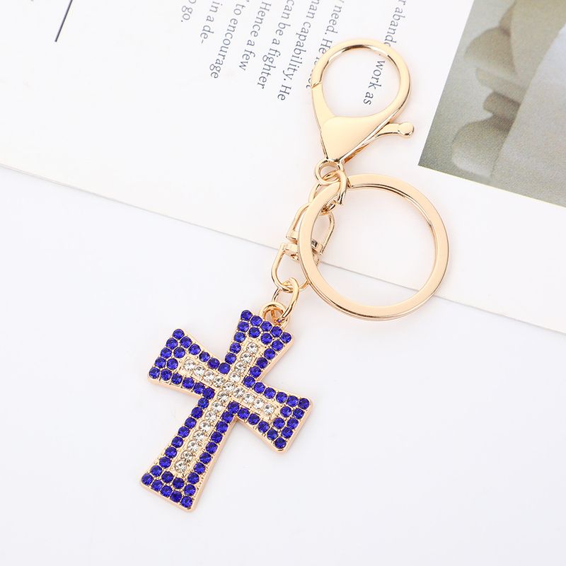 New Bag Car Key Ring Pendant Alloy Inlaid Cross Keychain_voghion.com