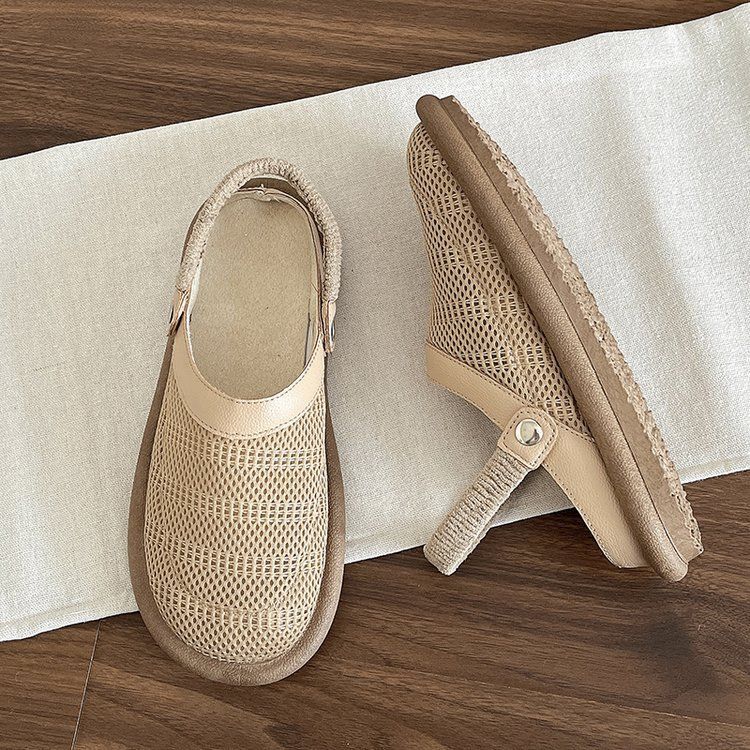Damesschoenen met één stuk, tweedelige Baotou-pantoffels met zachte zool, bovenkleding, ademend mesh, instapschoenen met één stuk_voghion.com