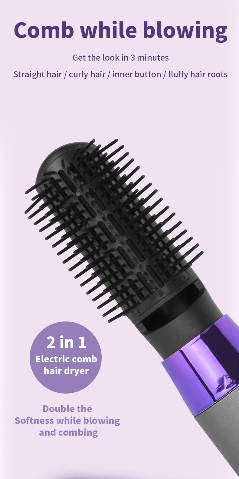 Para viagens e casa, secador de cabelo iônico negativo leve, configurações frias de calor com 3 acessórios_voghion.com