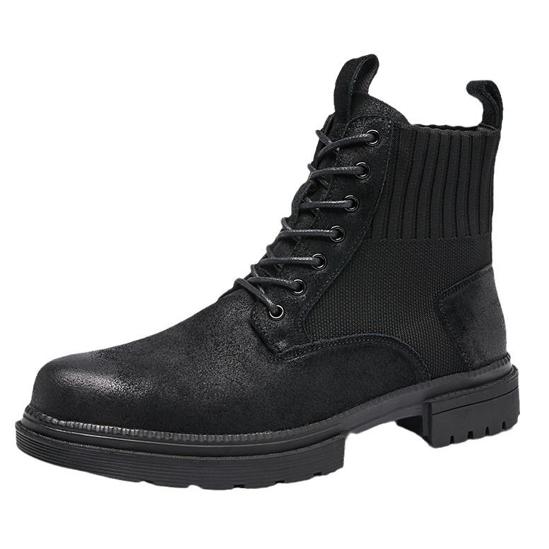 Stivali da trekking da uomo in vera pelle elasticizzata, stile britannico, alla moda, con suola spessa e lacci, modello Martin, alti_voghion.com