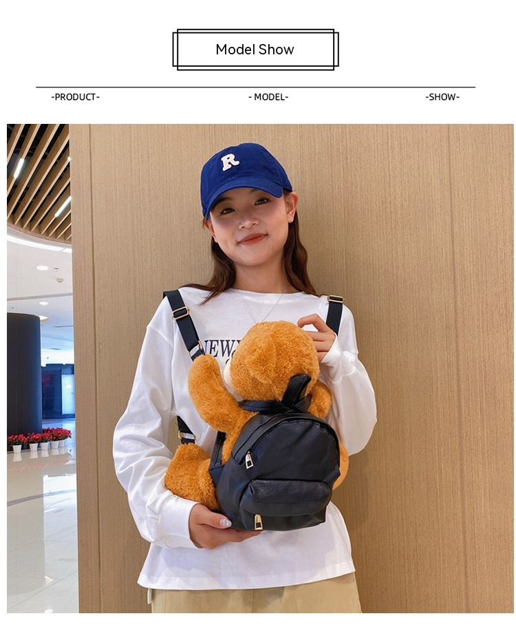 2024 Noua Modă Versatil Drăguț Rucsac Femeii Plush Motocicleta Ursuleț Rucsac Animal Doll Cartoon Doll Părinte Copil Bag_voghion.com
