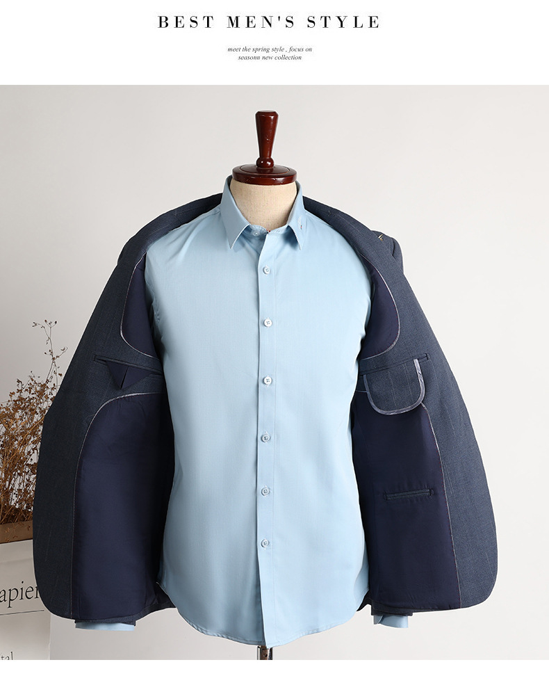 Dreiteiliges Slim Fit-Anzugset für Herren mit blauen Streifen – Eleganter Hochzeits- und Businessanzug mit Weste und Hose_voghion.com