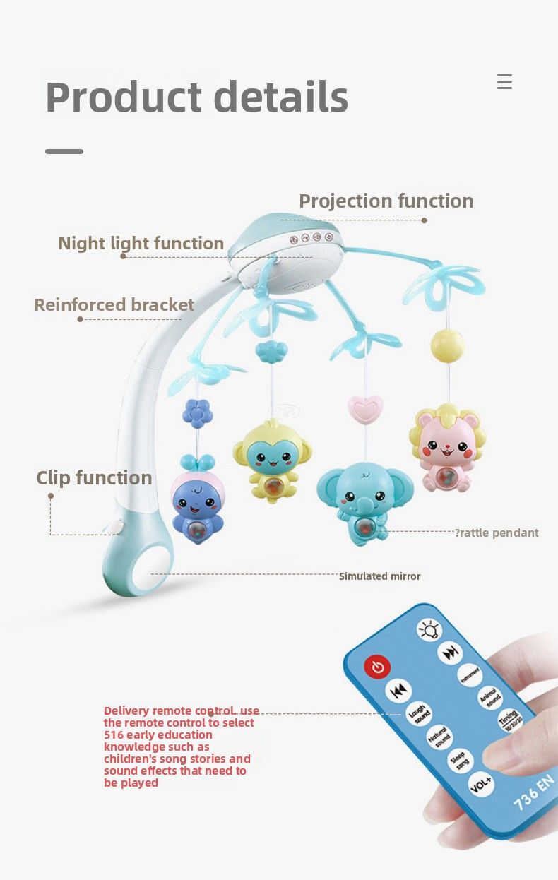 Hot-selling Music Rotating Projection Remote Control Bed Bell Toy 0-12 Months Newborn Baby Educational Early Education Rattle_voghion.com