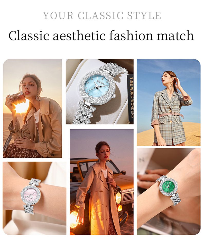Women's Elegant Waterproof Quartz Watch With Mother-of-Pearl Dial And Diamond Accents, Minimalist Round Wristwatch For Daily Wear_voghion.com