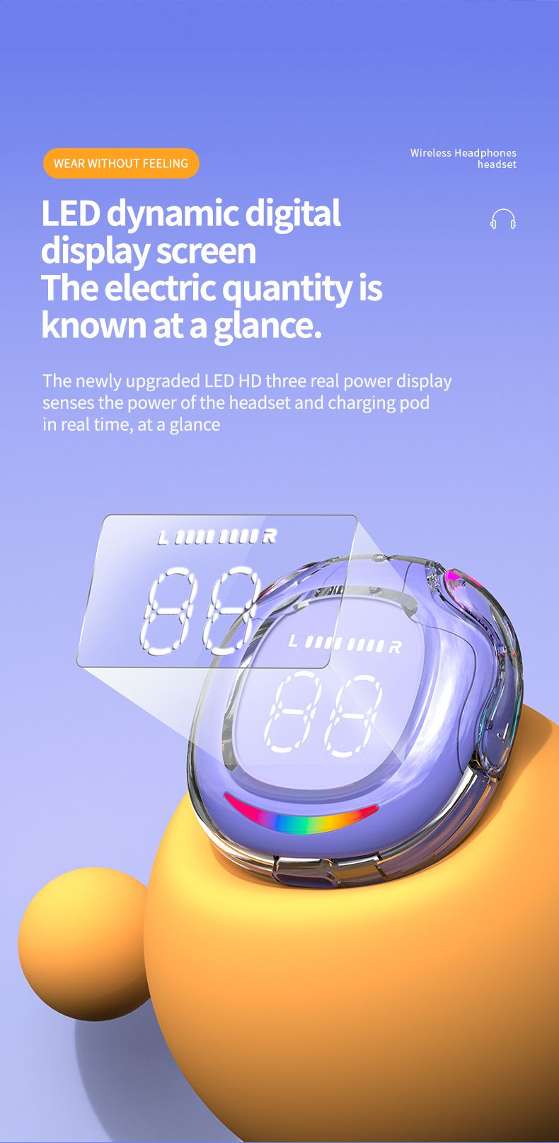 2024 Neue transparente drahtlose Bluetooth-Kopfhörer mit Raumschiff TWS, großer Bildschirm, digitales Atemlicht, Musikhören_voghion.com