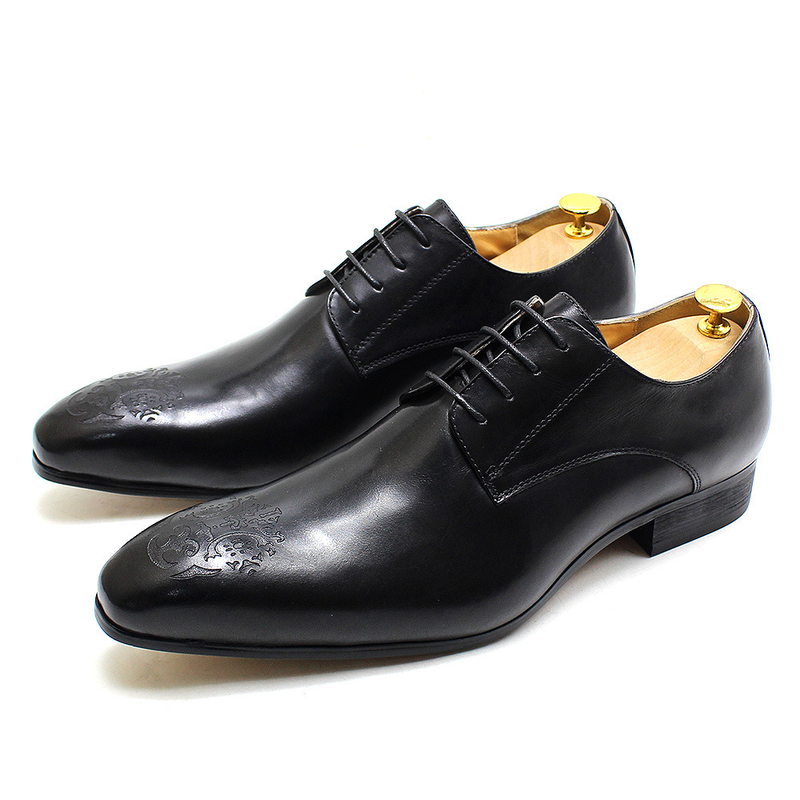 Herren Business Casual Formal Derby Echtleder, Modische Geschnitzte Spitze Lederschuhe, Herrenschuhe_voghion.com