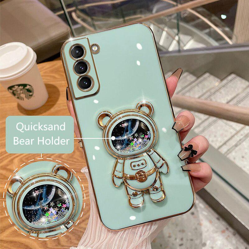 Til Samsung S23 Ultra Case,Plating Space Bear Stand Blødt Cover til Samsung Galaxy S23 S22 S21 S20 Ultra FE S10 Plus Note 20 A73 A72 A71 A54_voghion.com