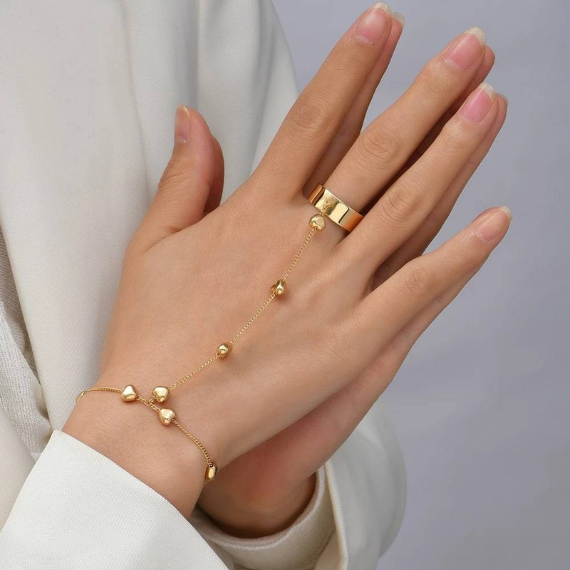 Creatieve Vlinder Link Chain Armband Aangesloten Vinger Ring Bangle Armbanden voor Vrouwen Gekoppeld Handharnas Paar Sieraden Geschenken_voghion.com