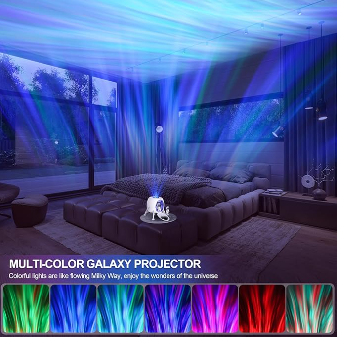 Projektor Galaxy z efektem zorzy polarnej - projektor i lampka nocna, zasilany przez USB, pilot i timer, głośnik Bluetooth - z białym szumem_voghion.com