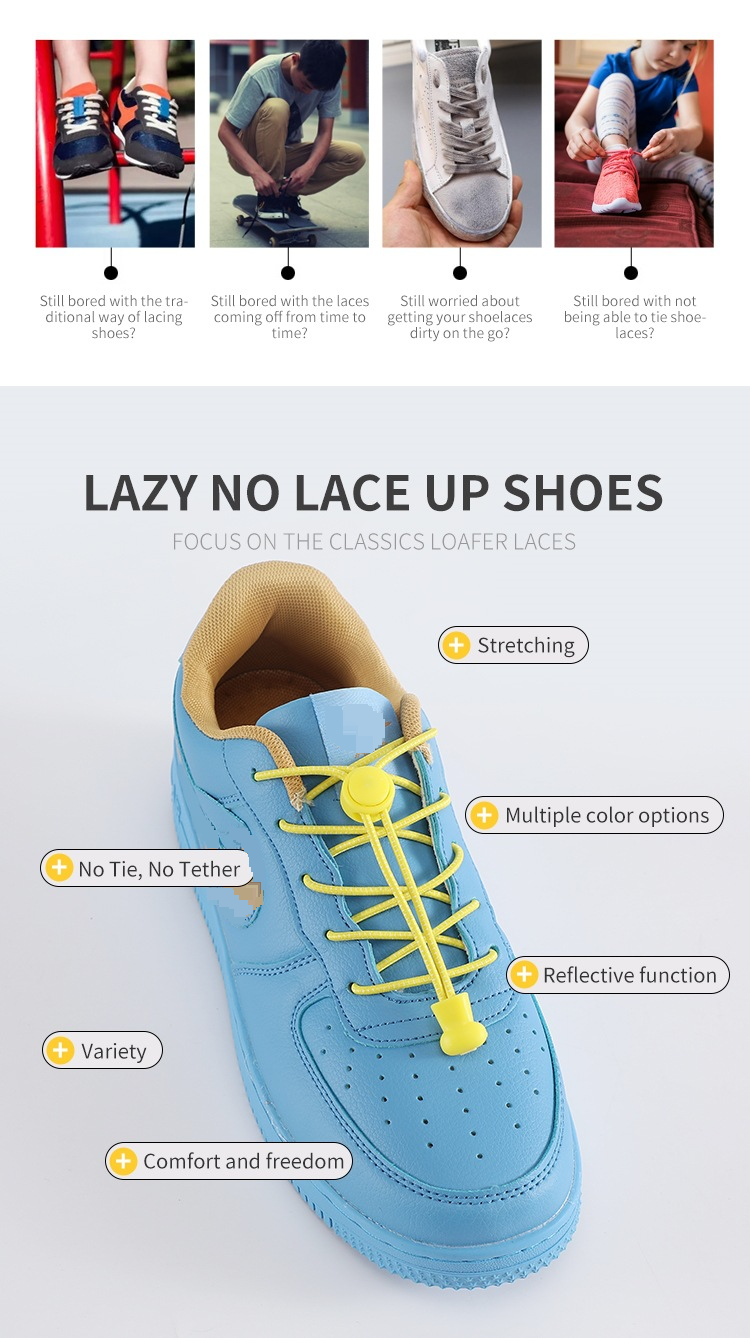 Lacci elastici per scarpe con allacciatura rapida per bambini e adulti_voghion.com