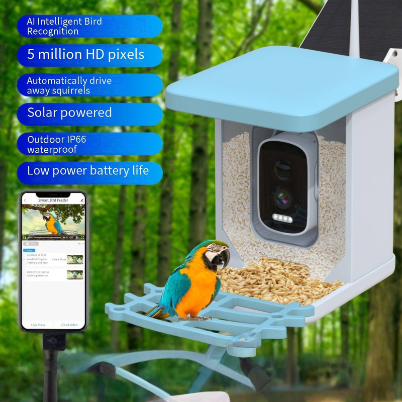 Intelligente Vogelfutterkamera mit KI-Erkennung – solarbetriebener, wetterfester Wildtiermonitor für den Außenbereich (Nachtsicht, mobile Warnmeldungen, HD-Live-Streaming)_voghion.com