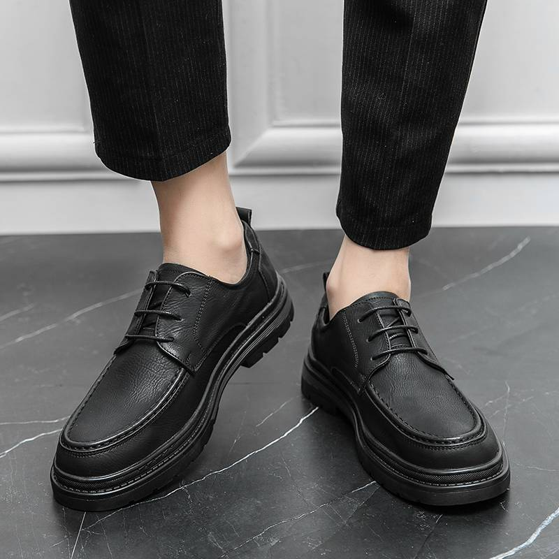 Fashionable Men's New British Black Business Formal Wear Derby Shoes Lace-up Leather British Brown Banquet Dress Wedding Leather Shoes_voghion.com