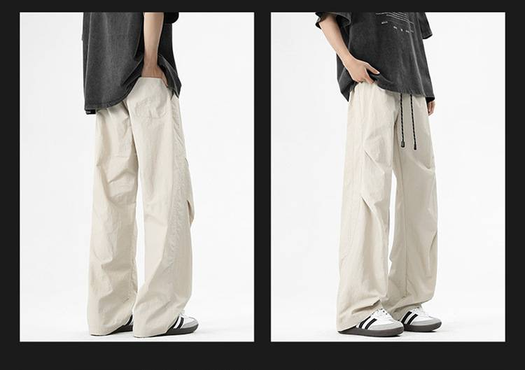 Herren Sommer Freizeithose Plissee Arbeitshose Lockere Hose mit weitem Bein_voghion.com