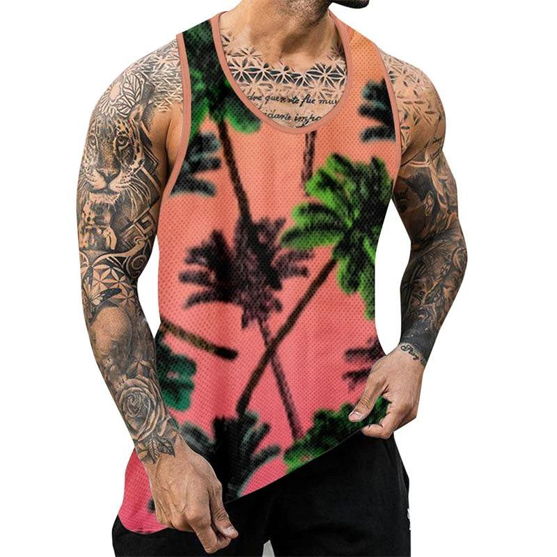Men's Palm Tree Pattern Tank Top 3D Printed Beach Pattern Handsome Hawaiian Style T-shirt_voghion.com
