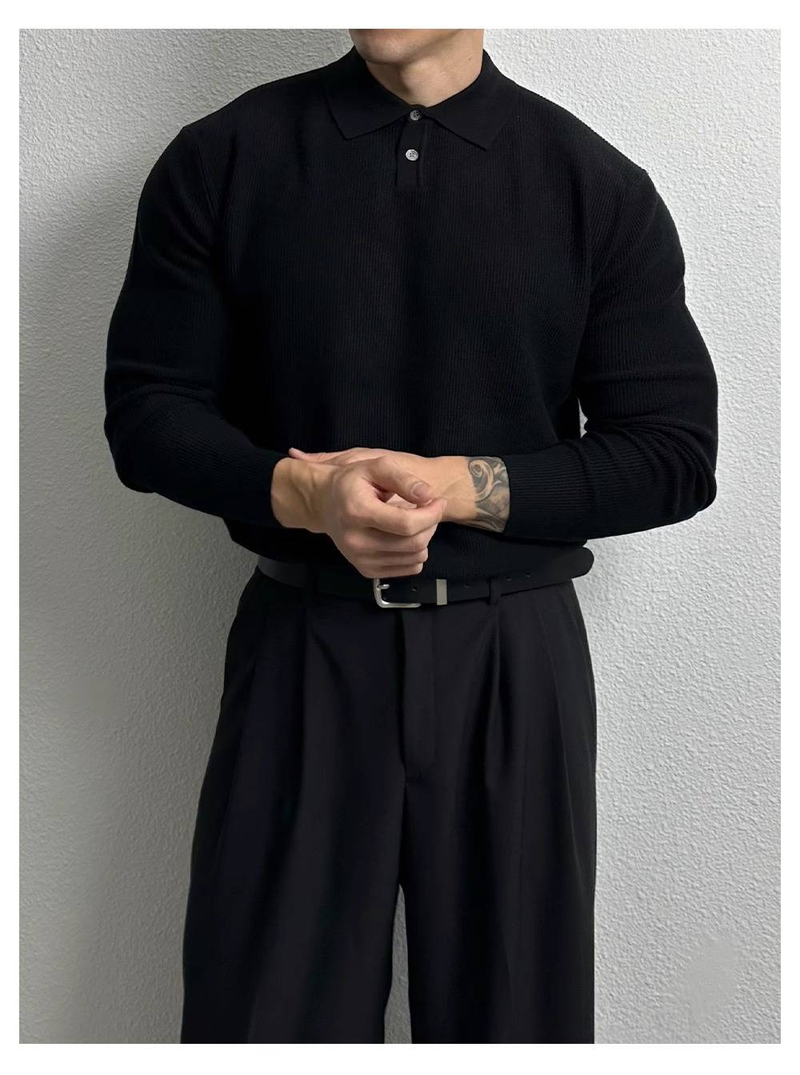 Europejski sweter z długim rękawem w dużym rozmiarze, męski T-shirt biznesowy z klapami na jesień i zimę_voghion.com