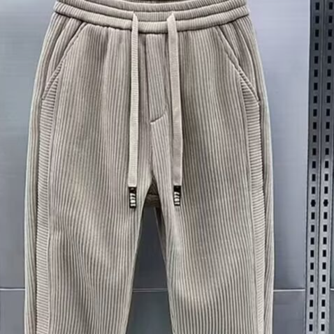 Herren Cord Freizeithose Gerades Bein Relaxed Fit Weich Bequem Alltagskleidung Schwarz Khaki_voghion.com