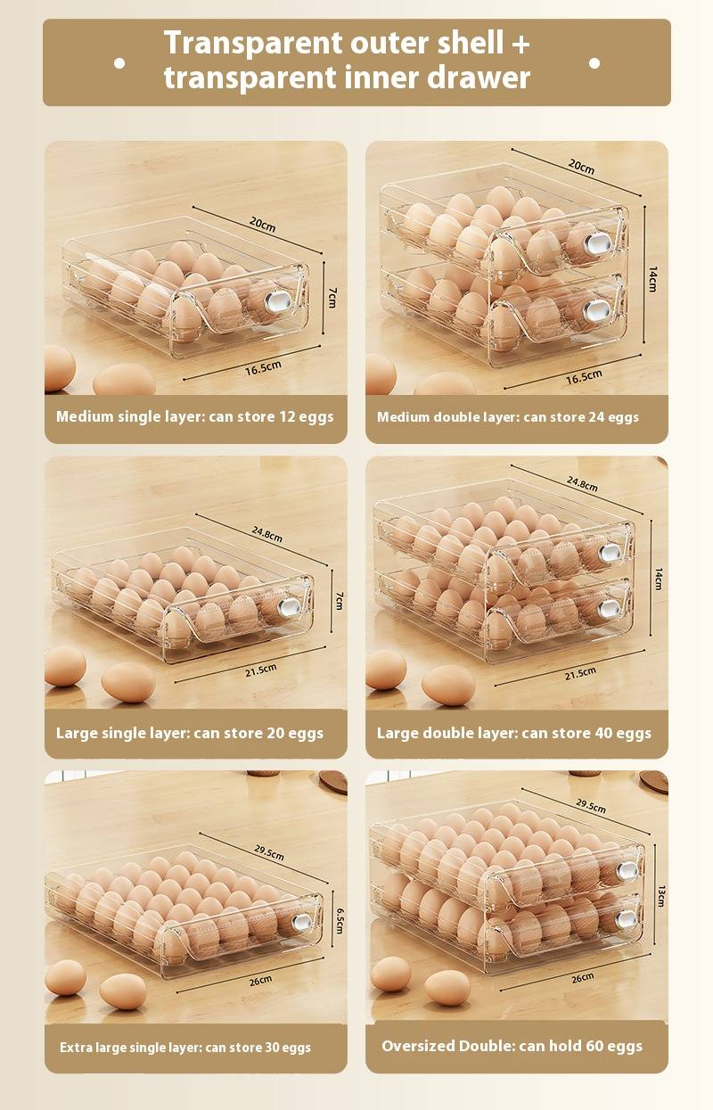 Contenedor de huevos de doble capa, organizador para refrigerador con bandejas extraíbles, huevera de plástico apto para uso alimentario para 12-60 huevos, esencial para ahorrar espacio en la cocina._voghion.com