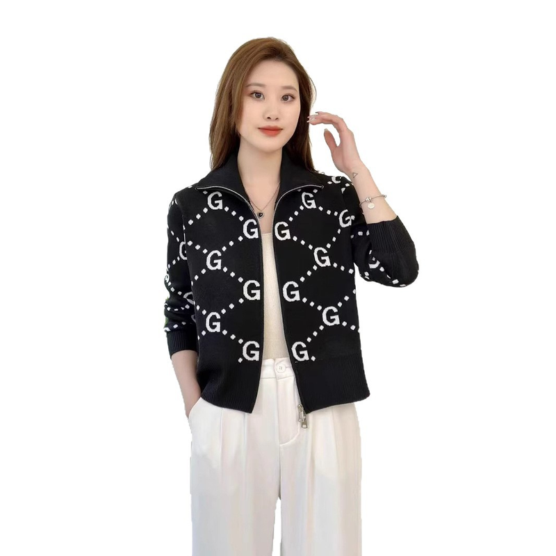 Stylische Strickjacke mit Stehkragen, Reißverschluss und Jacquardmuster – vielseitiges, leichtes Kleidungsstück zum Überziehen im Frühling/Herbst_voghion.com