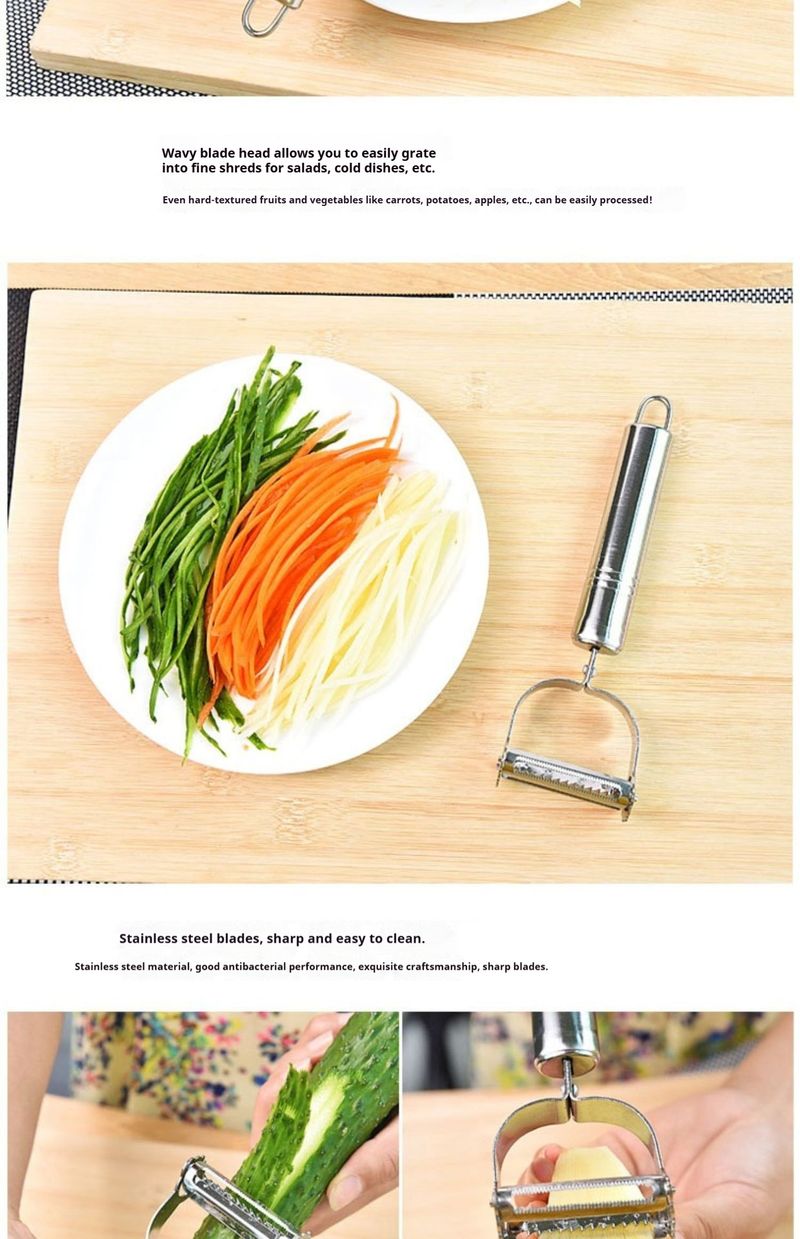 Stainless Steel 2-in-1 Vegetable Grater & Peeler – Compact Handheld Tool For Potato, Carrot, Cucumber (Non-Slip Grip)_voghion.com