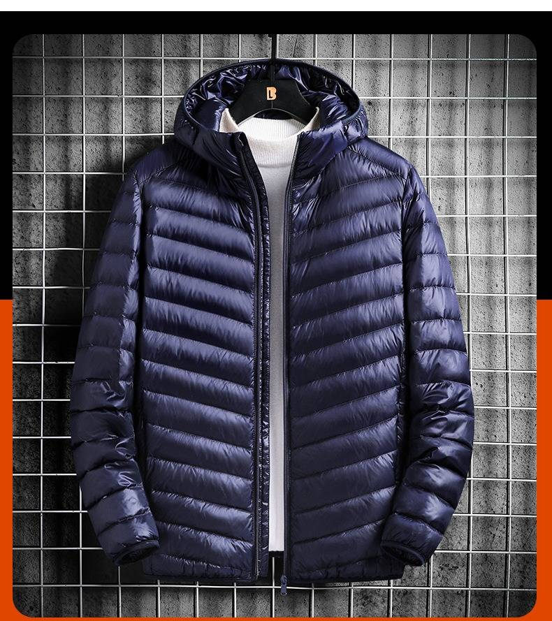 Ultraleichte, verstaubare Daunenjacke für Herren – 600 FP, 90 % weiße Entenfedern, Kapuzenmantel, maschinenwaschbar (Schwarz/Grau/Marineblau/Burgunderrot/Königsblau)_voghion.com