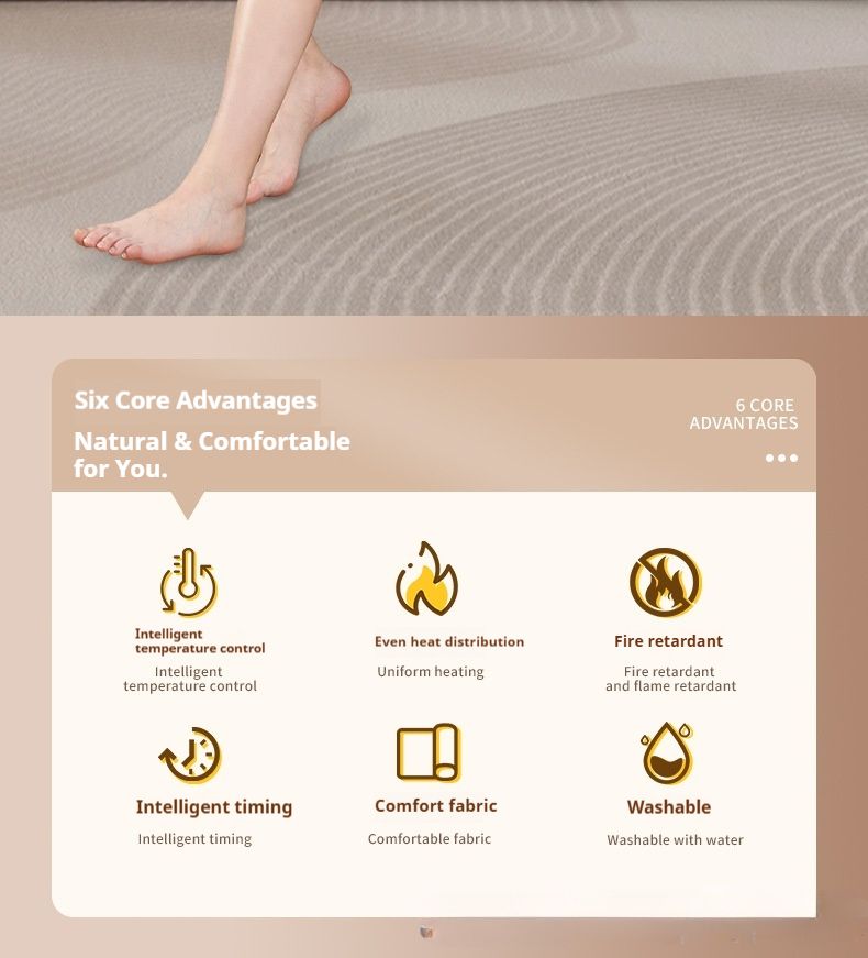 Slimme elektrische verwarmingsmat – 6-temperatuur- en 4-timerverstelbare, ultrazachte kristallen fleece deken (30x40cm/30x60cm/40x76cm/43x84cm/50x100cm)_voghion.com