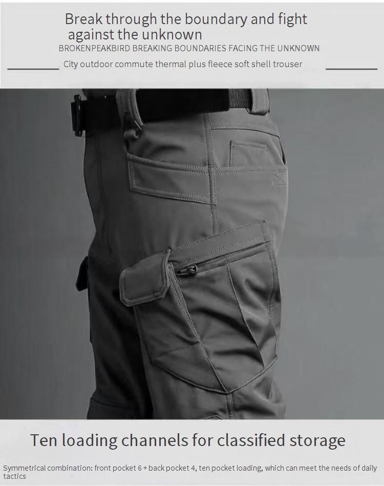 Herren Softshell-Taktikhose für den Winter, Skifahren, Wandern, Fleece-gefüttert, wasserdicht, winddicht, mit mehreren Taschen, Camouflage-Arbeitshose_voghion.com