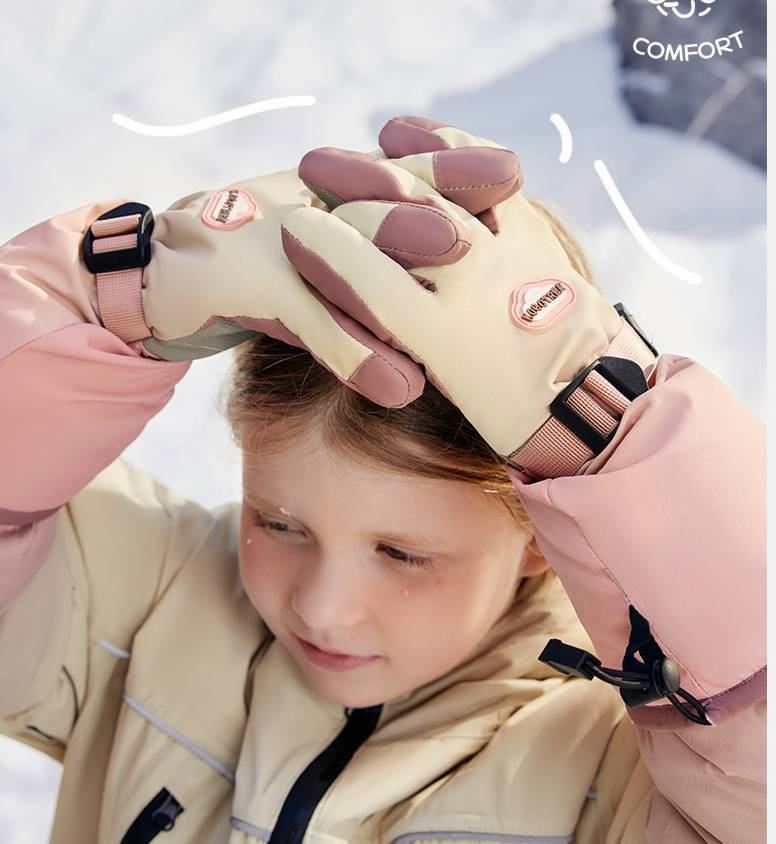 Gants d'hiver imperméables et chauds pour enfants (garçons et filles) - Moufles de ski imperméables pour les 3-12 ans (bleu foncé, rose coucher de soleil)_voghion.com