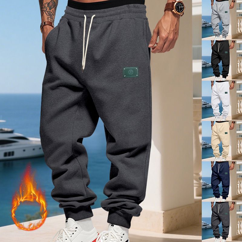 „Męskie spodnie dresowe z aksamitnymi mankietami – luźne, codzienne spodnie na zimę (czarne/szare/morelowe, S-XXXL)”_voghion.com