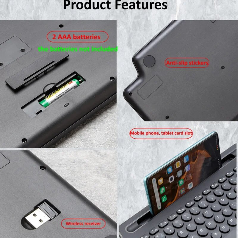 Tastiera wireless, tastiera Bluetooth, mouse, slot per schede, tastierino numerico per Android, iOS, desktop, laptop, PC, gamer_voghion.com