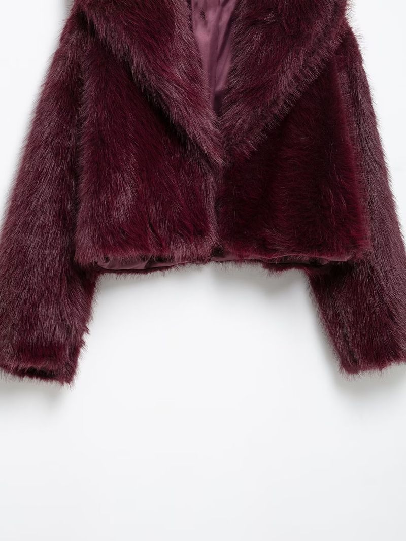 Damenmantel mit Kunstpelzkragen – Elegante Herbst-Winter-Jacke mit Revers, Luxuriöse Oberbekleidung in reinen Farben (Burgunderrot, Braun, Marineblau)_voghion.com